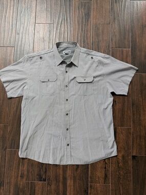 Vintage Ablanche men’s striped Gray Short Sleeve Button Down Casual Shirt 4XL